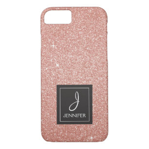 Pink Rose Gold Glitter and Sparkle Monogram iPhone 8/7 Case