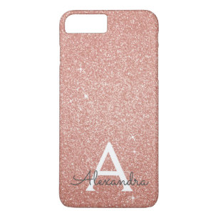 Pink Rose Gold Glitter and Sparkle Monogram iPhone 8 Plus/7 Plus Case