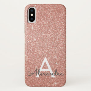 Pink Rose Gold Glitter and Sparkle Monogram iPhone X Case
