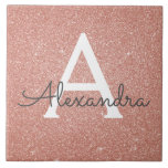 Pink Rose Gold Glitter and Sparkle Monogram Ceramic Tile<br><div class="desc">Pink Rose Gold Faux Glitter and Sparkle Elegant Ceramic Tiles. These Tiles can be customized to include your initial and first name and make a great Pink Rose Gold Gift for a Birthday, Girl's Baby Shower, Bridal Shower, Bachelorette Party or Wedding.</div>