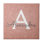 Pink Rose Gold Glitter and Sparkle Monogram Ceramic Tile<br><div class="desc">Pink Rose Gold Faux Glitter and Sparkle Elegant Ceramic Tiles. These Tiles can be customized to include your initial and first name and make a great Pink Rose Gold Gift for a Birthday,  Girl's Baby Shower,  Bridal Shower,  Bachelorette Party or Wedding.</div>