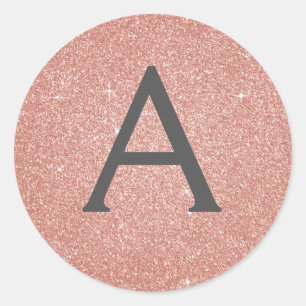 Pink Rose Gold Glitter and Sparkle Monogram Classic Round Sticker