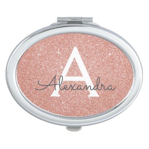 Pink Rose Gold Glitter and Sparkle Monogram Compact Mirror