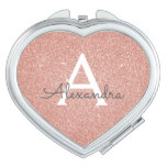 Pink Rose Gold Glitter and Sparkle Monogram Compact Mirror