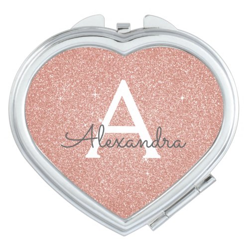 Pink Rose Gold Glitter and Sparkle Monogram Compact Mirror