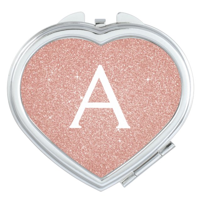 Pink Rose Gold Glitter and Sparkle Monogram Compact Mirror (Front)