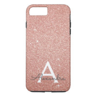Pink Rose Gold Glitter and Sparkle Monogram iPhone 8 Plus/7 Plus Case