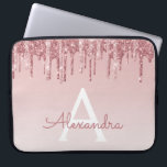 Pink Rose Gold Glitter and Sparkle Monogram Laptop Sleeve<br><div class="desc">Blush Pink - Rose Gold Faux Dripping Glitter and Sparkle Elegant Monogram Laptop Computer Case. This monogrammed case can be customized to include your initial and first name.</div>