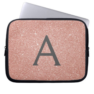 Pink Rose Gold Glitter and Sparkle Monogram Laptop Sleeve
