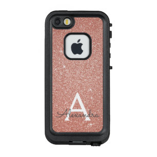 Pink Rose Gold Glitter and Sparkle Monogram LifeProof FRĒ iPhone SE/5/5s Case
