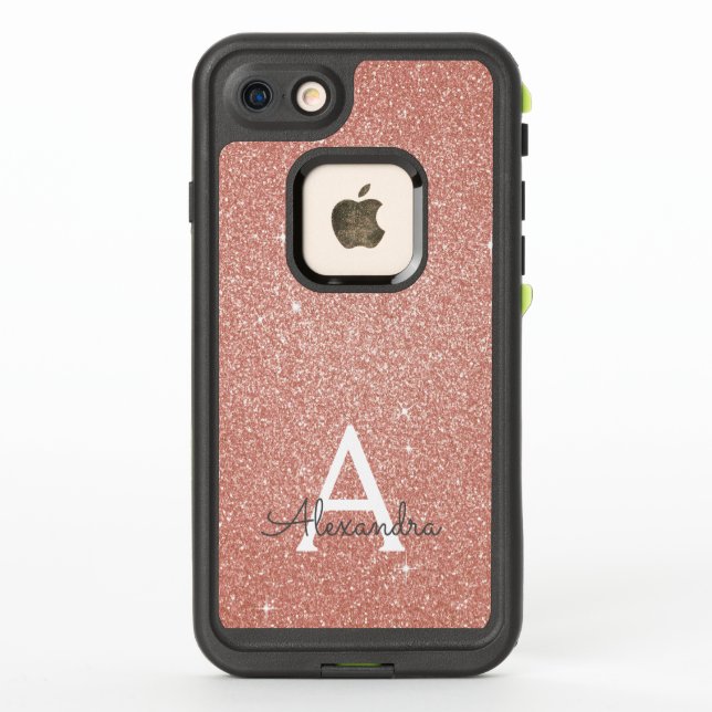 Pink Rose Gold Glitter and Sparkle Monogram LifeProof iPhone Case (Back)