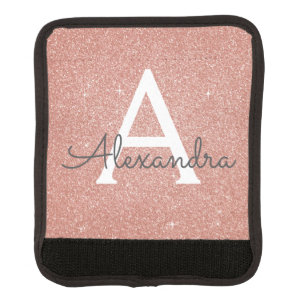 Pink Rose Gold Glitter and Sparkle Monogram Luggage Handle Wrap