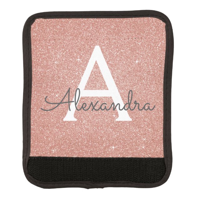 Pink Rose Gold Glitter and Sparkle Monogram Luggage Handle Wrap (Front)
