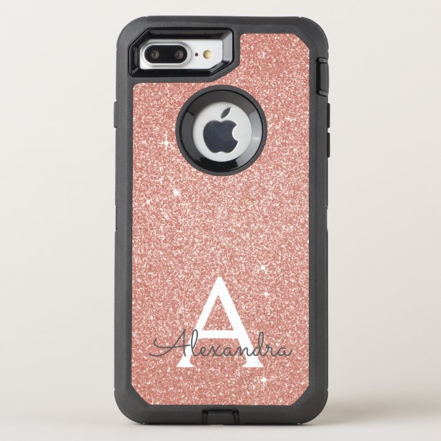 Pink Rose Gold Glitter and Sparkle Monogram Otterbox iPhone Case (Back)