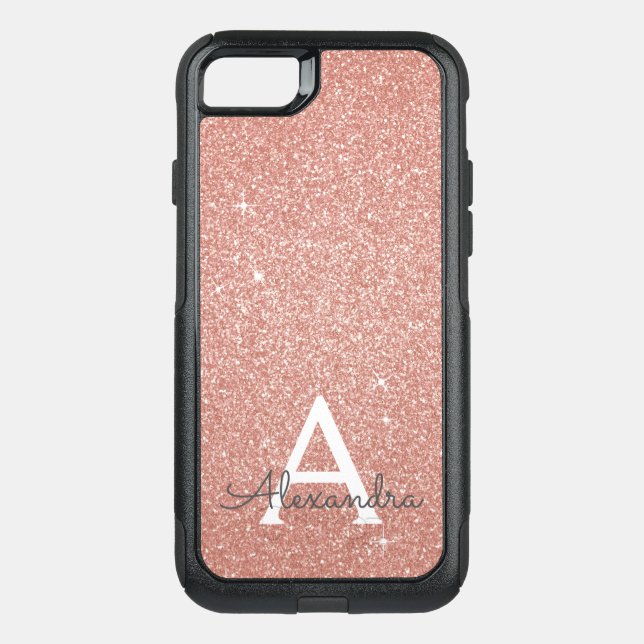 Pink Rose Gold Glitter and Sparkle Monogram Otterbox iPhone Case (Back)