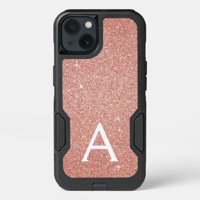 Pink Rose Gold Glitter and Sparkle Monogram Otterbox iPhone Case (Back)