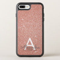 Pink Rose Gold Glitter and Sparkle Monogram OtterBox Symmetry iPhone 8 Plus/7 Plus Case