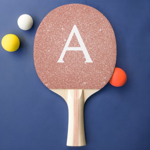 Pink Rose Gold Glitter and Sparkle Monogram Ping Pong Paddle