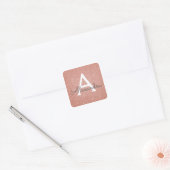 Pink Rose Gold Glitter and Sparkle Monogram Square Sticker (Envelope)