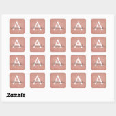 Pink Rose Gold Glitter and Sparkle Monogram Square Sticker (Sheet)