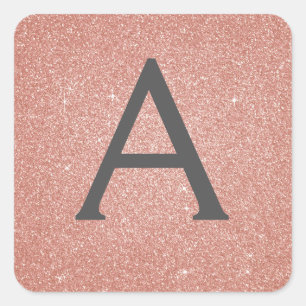 Pink Rose Gold Glitter and Sparkle Monogram Square Sticker