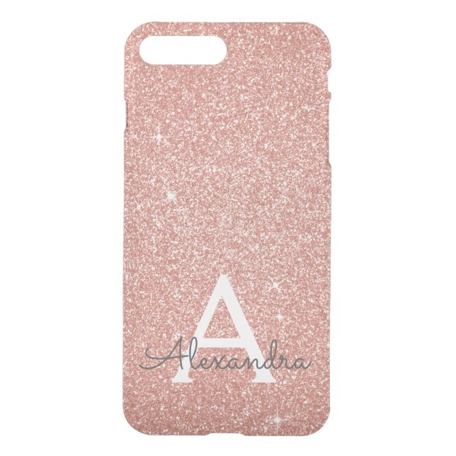Pink Rose Gold Glitter and Sparkle Monogram Uncommon iPhone Case (Back)