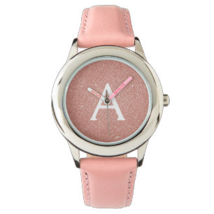 Pink Rose Gold Glitter and Sparkle Monogram Watch