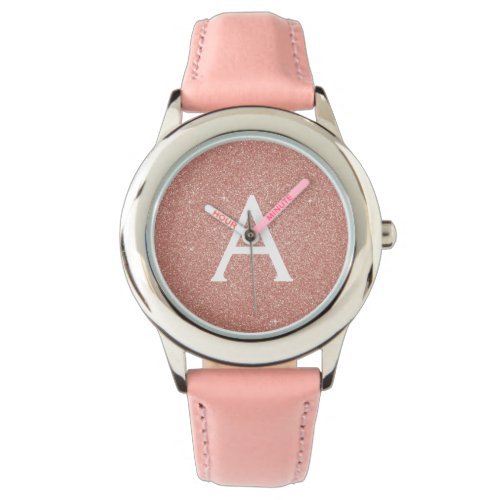 Pink Rose Gold Glitter and Sparkle Monogram Watch