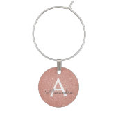 Pink Rose Gold Glitter and Sparkle Monogram Wine Glass Charm (Front)