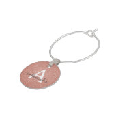Pink Rose Gold Glitter and Sparkle Monogram Wine Glass Charm (Side)
