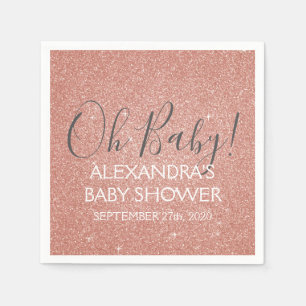 Pink Rose Gold Glitter and Sparkle Oh Baby! Paper Napkins