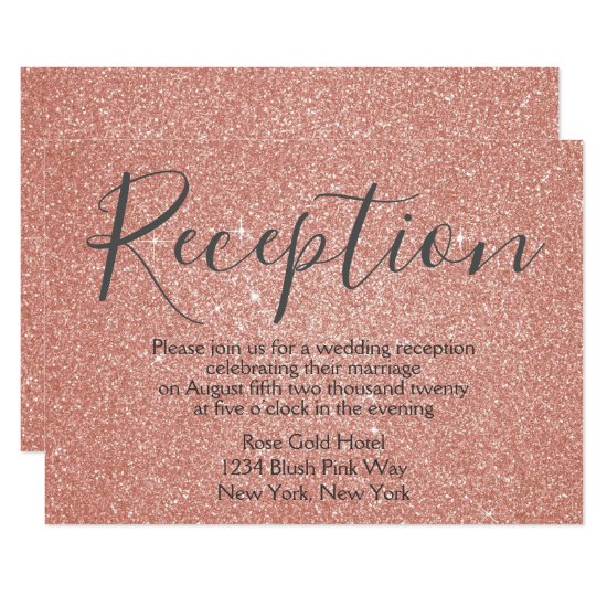 Pink Rose Gold Glitter and Sparkle Reception Invitation