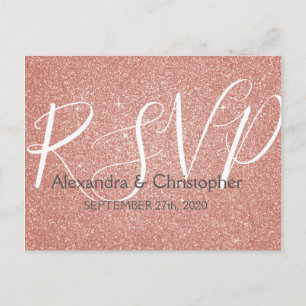 Pink Rose Gold Glitter and Sparkle RSVP Invitation Postcard