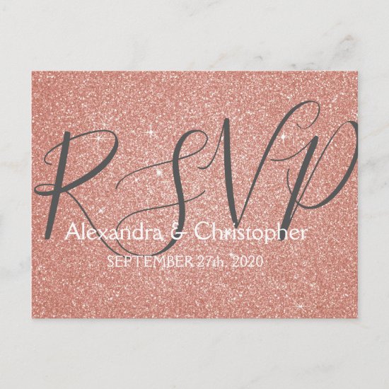 Pink Rose Gold Glitter and Sparkle RSVP Invitation Postcard