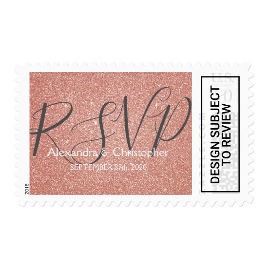Pink Rose Gold Glitter and Sparkle RSVP Postage
