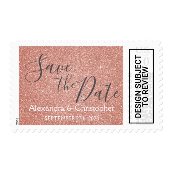 Pink Rose Gold Glitter and Sparkle Save the Date Postage