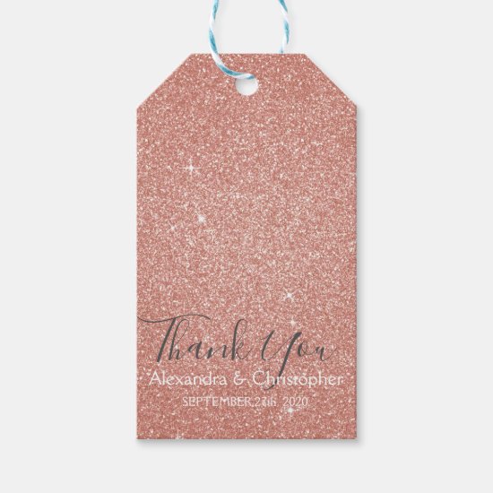 Pink Rose Gold Glitter and Sparkle Thank You Gift Tags