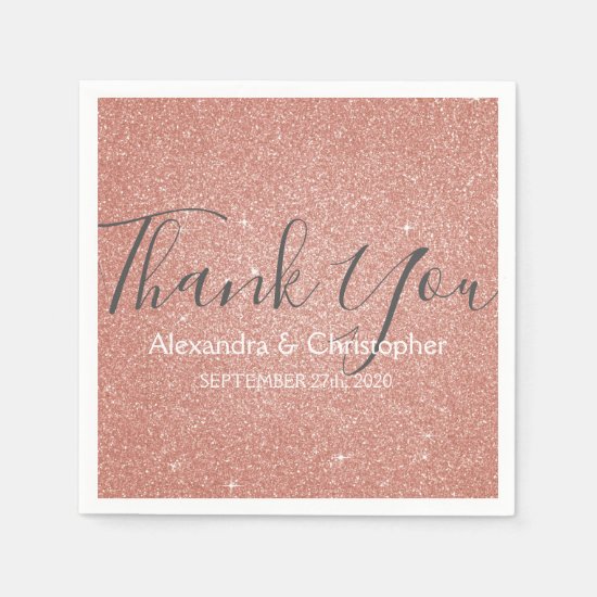 Pink Rose Gold Glitter and Sparkle Thank You Napkin