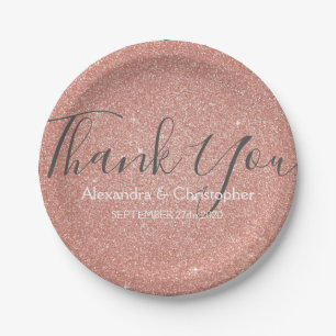 Pink Rose Gold Glitter and Sparkle Thank You Paper Plates