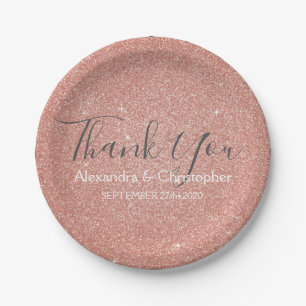 Pink Rose Gold Glitter and Sparkle Thank You Paper Plates
