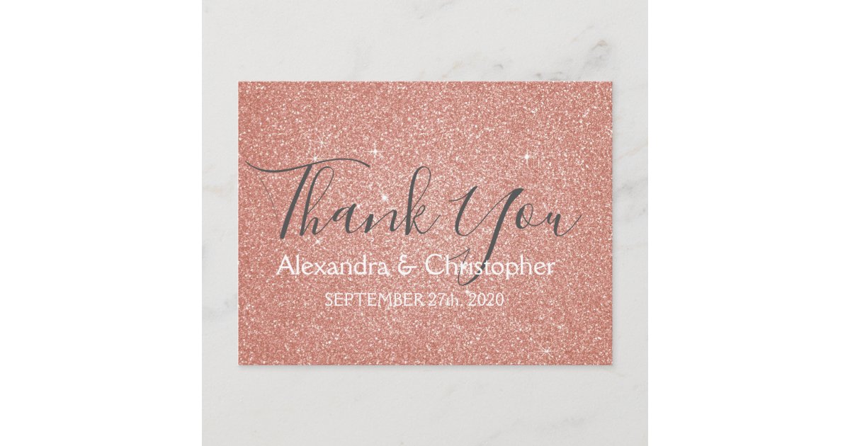 Pink Rose Gold Glitter and Sparkle Thank You Postcard | Zazzle