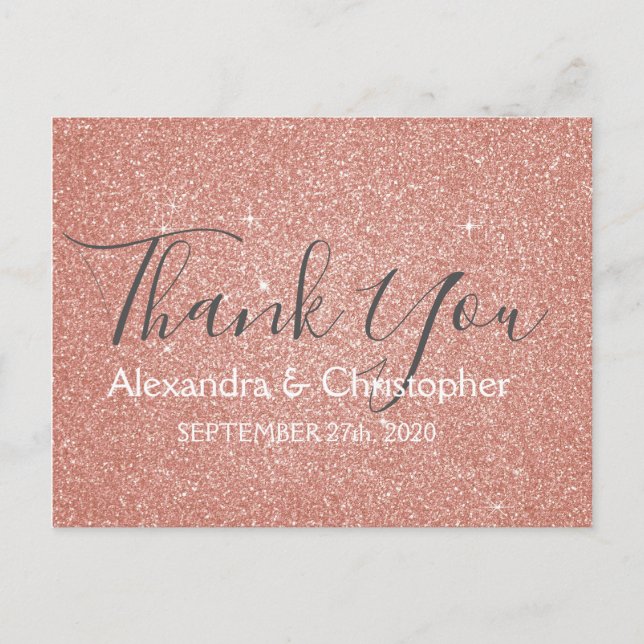 Pink Rose Gold Glitter and Sparkle Thank You Postcard (Front)
