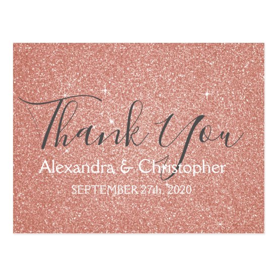 Pink Rose Gold Glitter and Sparkle Thank You Postcard