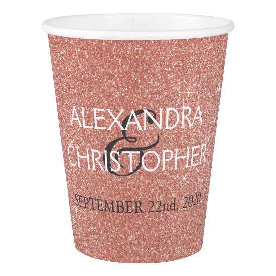 Pink Rose Gold Glitter and Sparkle Wedding Paper Cup