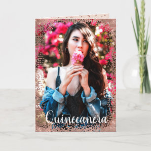 Pink Rose Gold Glitter Banner Photo Quinceañera Invitation