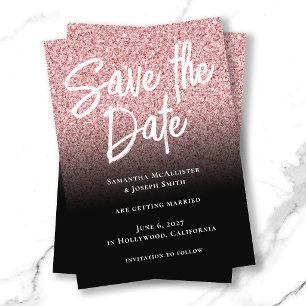 Pink Rose Gold Glitter Black Ombre Save The Date