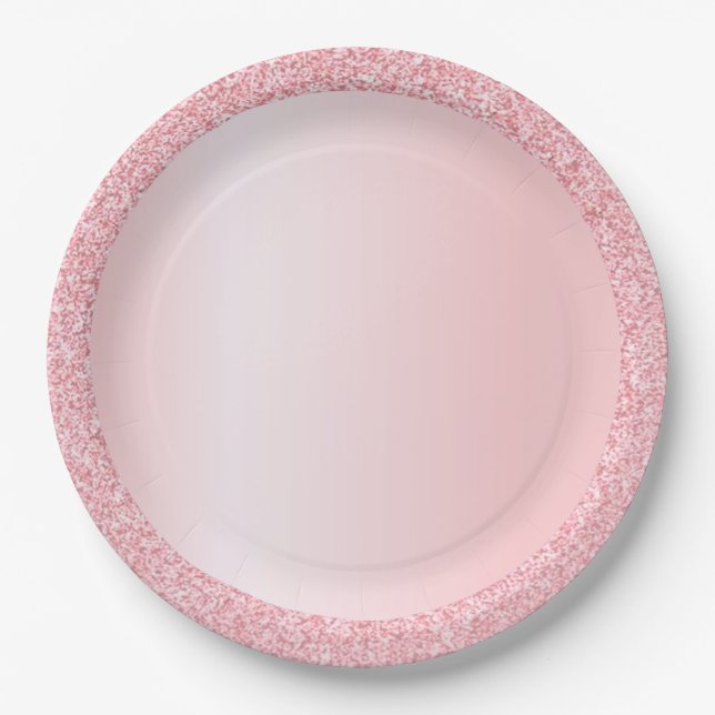 Pink Rose Gold Glitter Blank Trendy Template Paper Plates (Front)