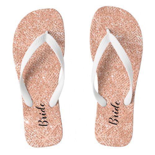 Pink Rose Gold Glitter Bride Wedding Flip Flops