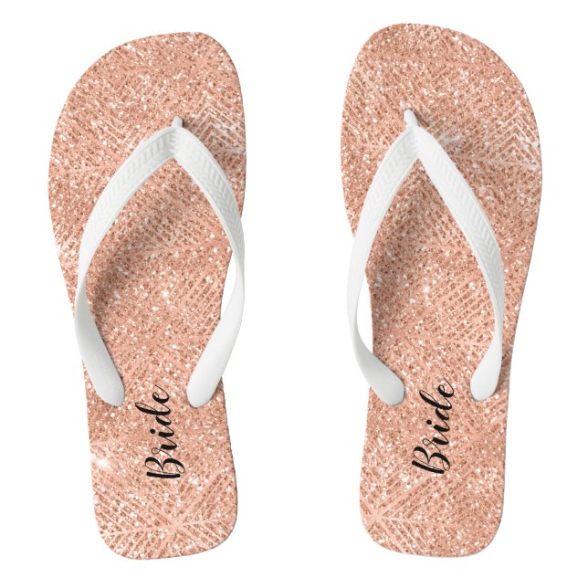 Pink Rose Gold Glitter Bride Wedding Flip Flops (Footbed)