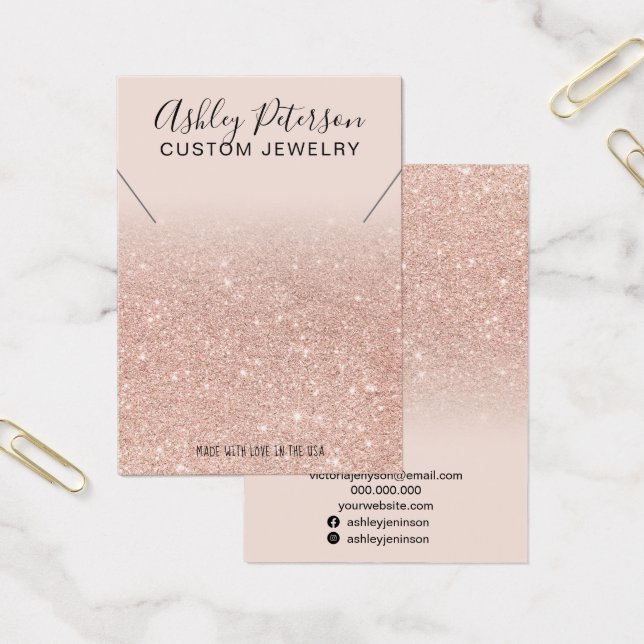 Pink rose gold glitter chic necklace display (Office)